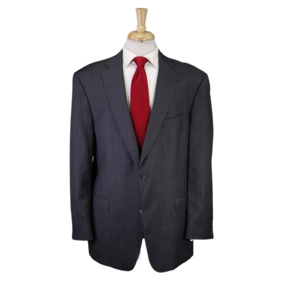 Hart Schaffner Marx Gray Sky Blue Striped 2-Btn Wool Suit Very Recent 46R - Picture 1 of 10